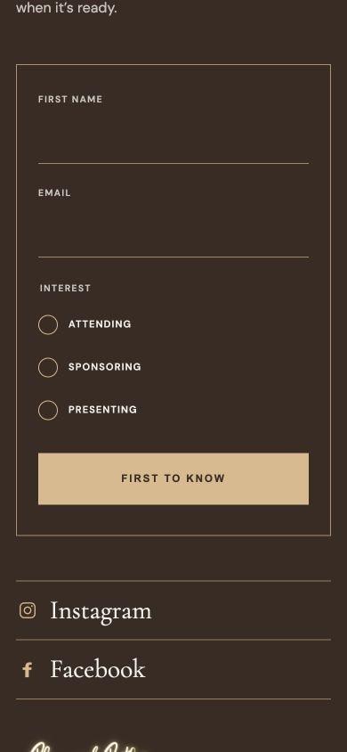 Glow & Gather First to Know interest form on mobile
