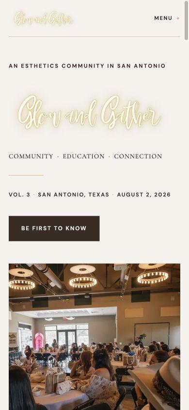 Glow & Gather website homepage shown at mobile width