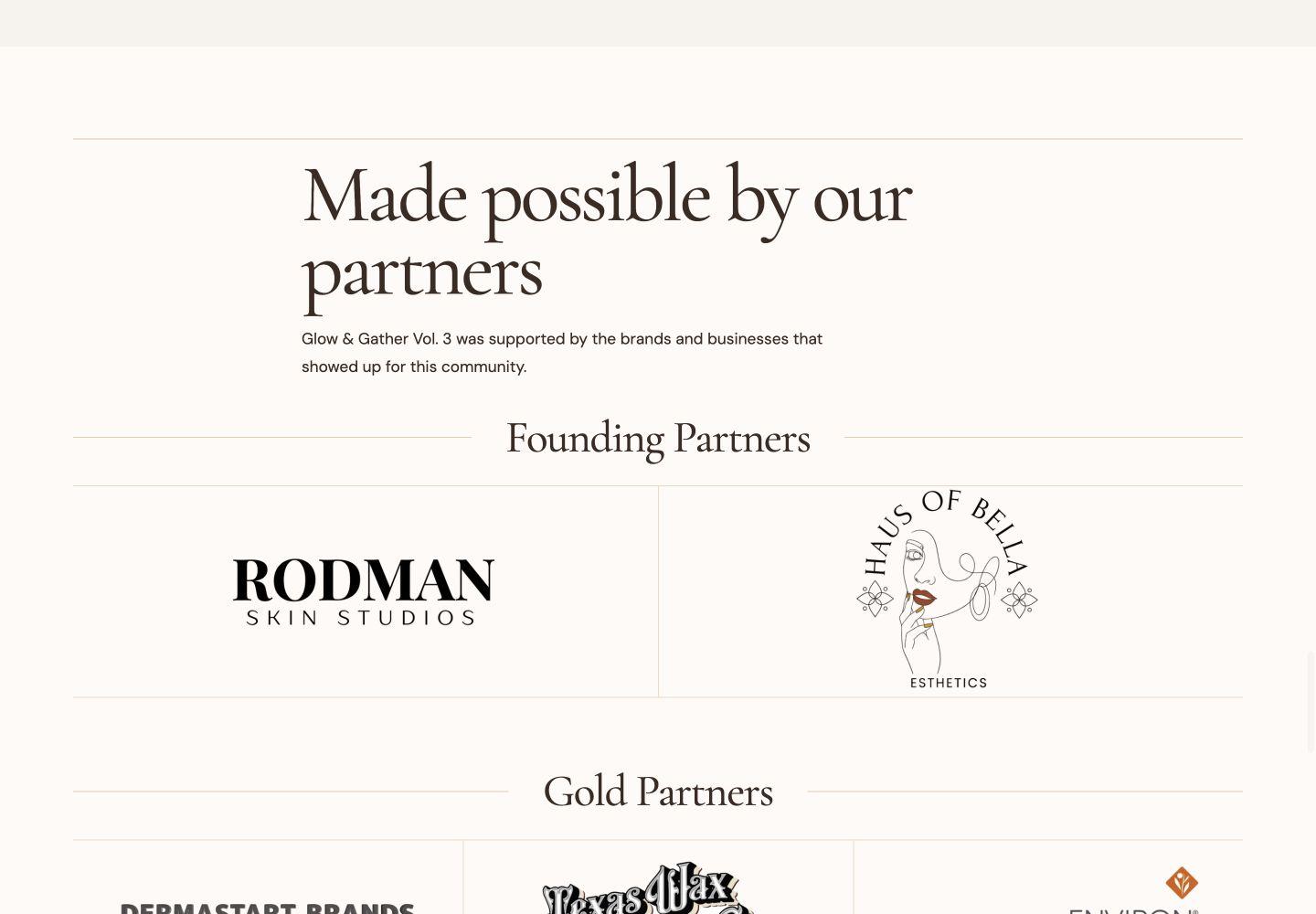 Glow & Gather sponsor hierarchy on desktop