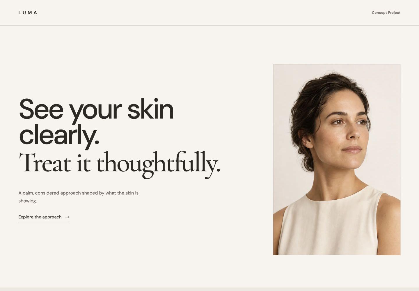 Luma Skin Studio concept homepage shown at desktop width